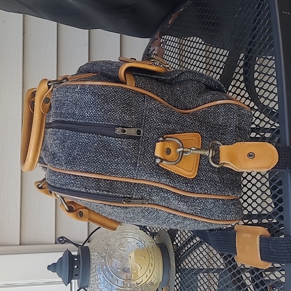 Cambridge Vintage Gray Tweed and Leather Carry-On Satchel Weekender Bag - Picture 4 of 11
